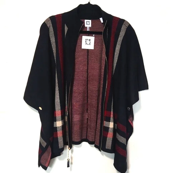 NWT Anne Klein Zip Front Poncho Sweater Size Medium - Picture 4 of 13